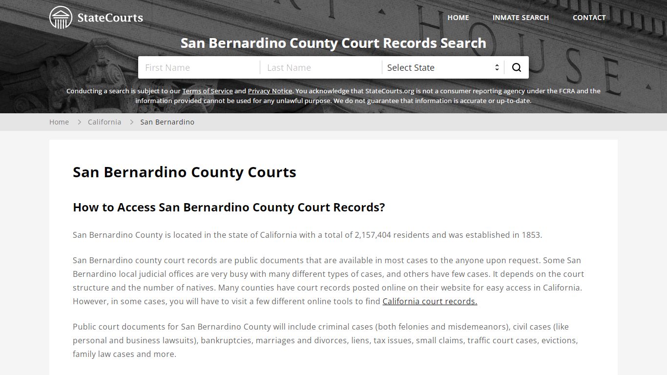 San Bernardino County, CA Courts - Records & Cases - StateCourts